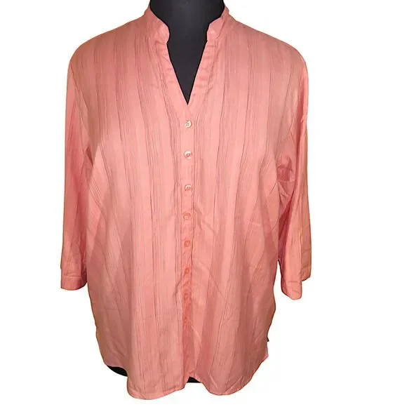 Dress Barn Light Coral Striped Button Up Top Plus Size 18-20 - Picture 6 of 7